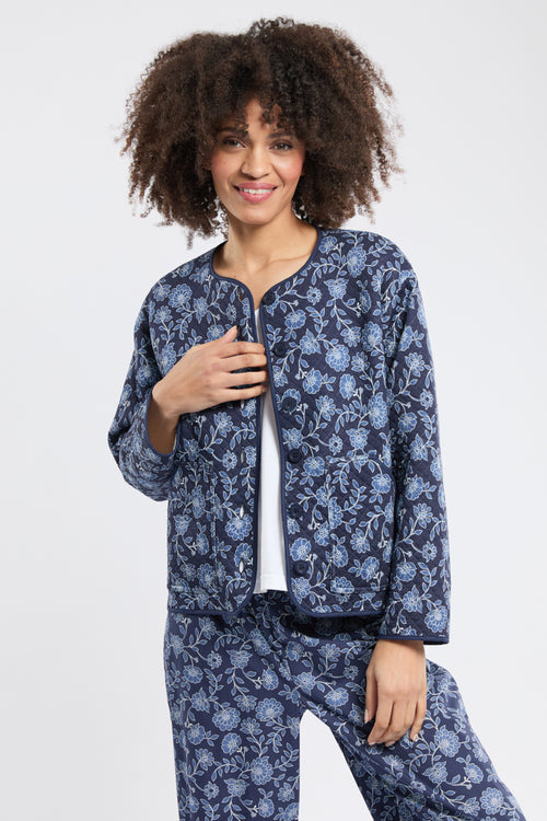 Quilted blue floral print pyjama jacket - Armor-lux - 3