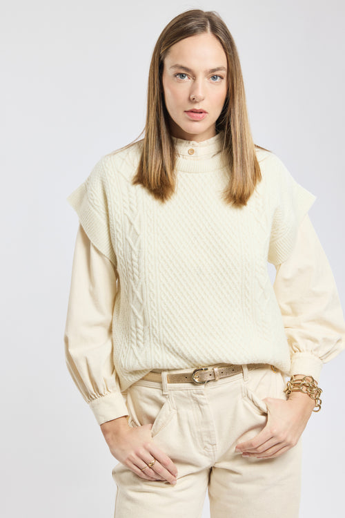 Sleeveless cable-knit jumper - wool - Armor-lux - 3