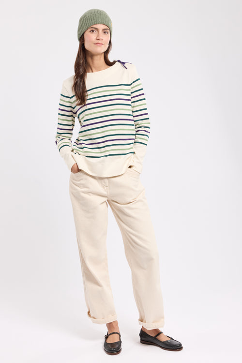 Breton striped shirt with lace fastening - cotton - Armor-lux - 4