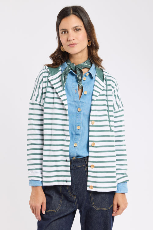 Gestreifter Cardigan mit Knöpfen – rustikale Baumwolle - Armor-lux - 1