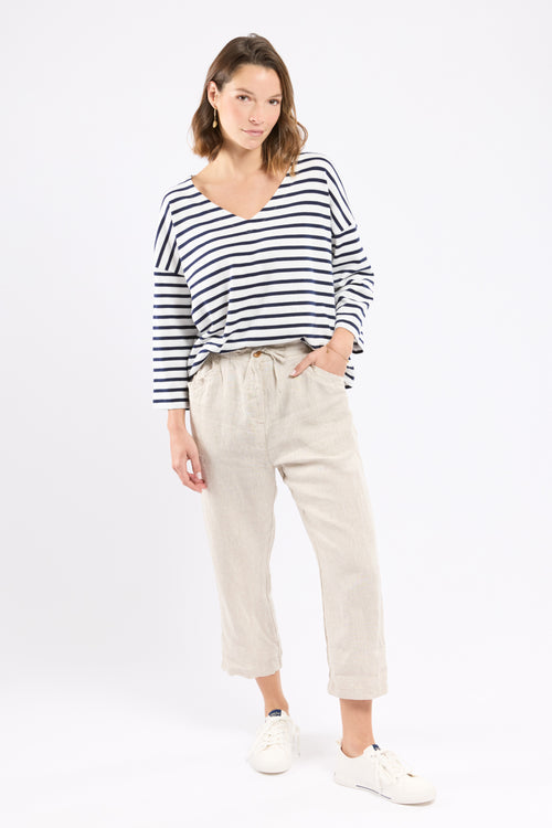 Elastic waistband capri pants - linen - Armor-lux - 1