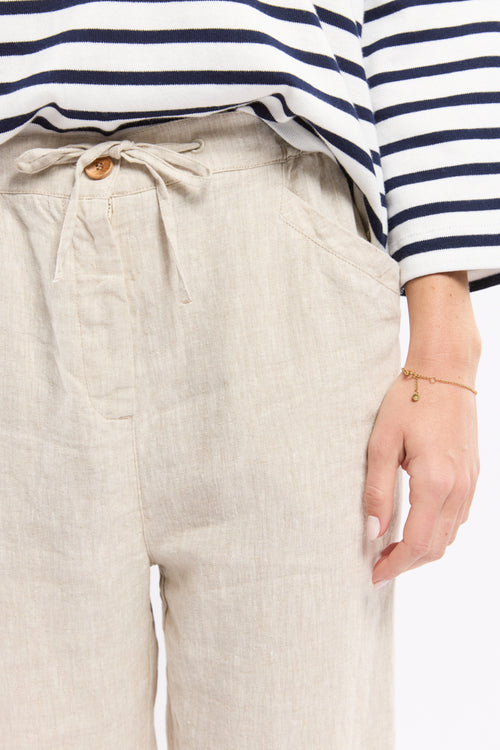 Elastic waistband capri pants - linen - Armor-lux - 2