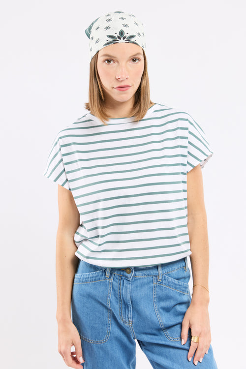 T-shirt rayé épaules larges - coton léger - Armor-lux - 1