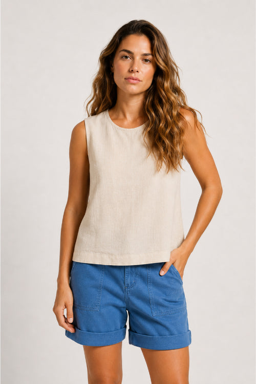 Button-back tank top - linen - Armor-lux - 1