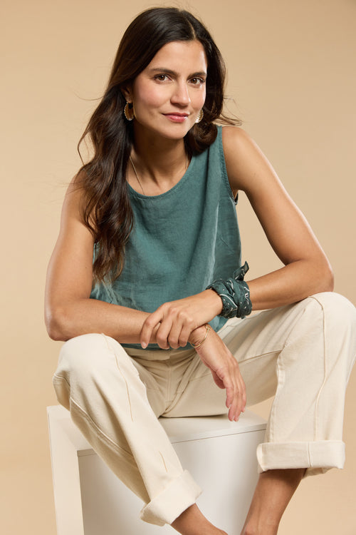 Tanktop mit Knopfleiste am Rücken – Leinen - Armor-lux - 1