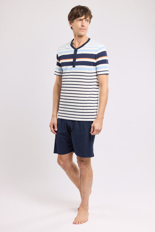 Gestreifter Pyjama mit Shorts - leichte Baumwolle - Armor-lux - 1