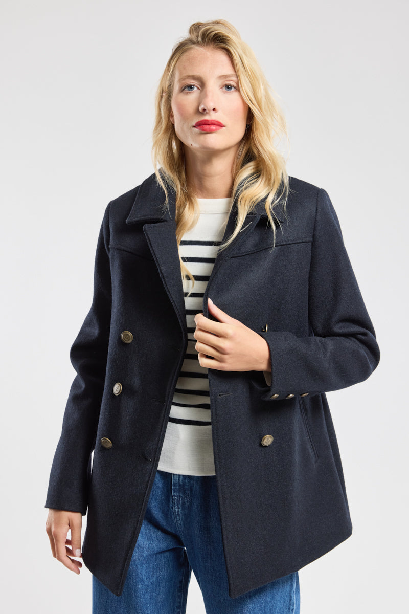 Pea Coat Pointe du Raz - wool - Women - Rich Navy – Armor-lux