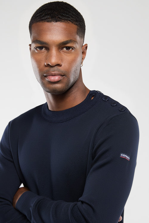 Pull Camionneur en Laine Mérinos BIO Homme Éthique Bleu Cabane - Marché Commun Pull Camionneur en Laine Mérinos BIO Homme Éthique Bleu Cabane - Marché Commun