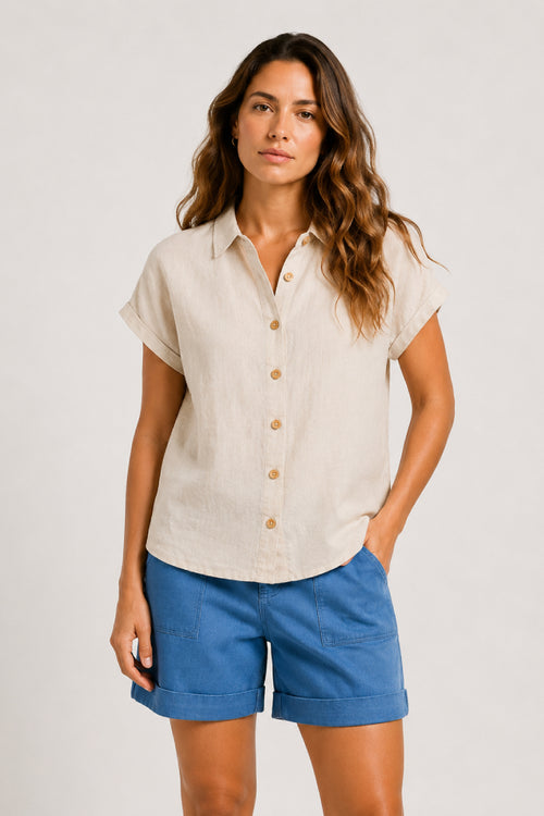 Boxy fit shirt - linen - Armor-lux - 3