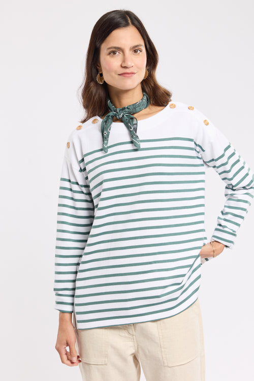 Buttoned shoulder striped shirt - rustic cotton - Armor-lux - 1