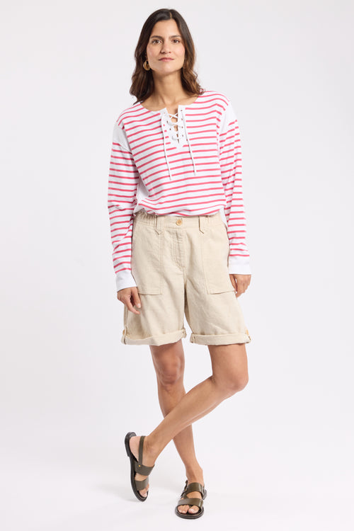 Lace-up collar Breton striped shirt - thick cotton - Armor-lux - 3