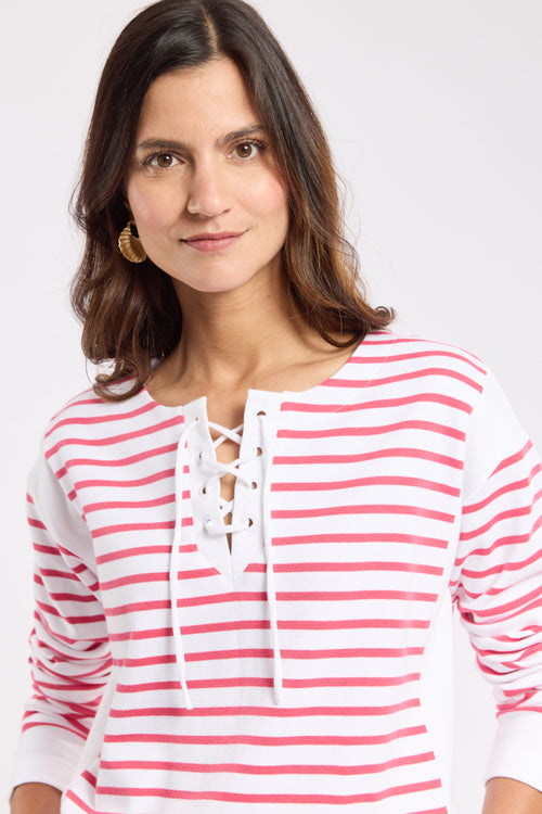 Lace-up collar Breton striped shirt - thick cotton - Armor-lux - 2