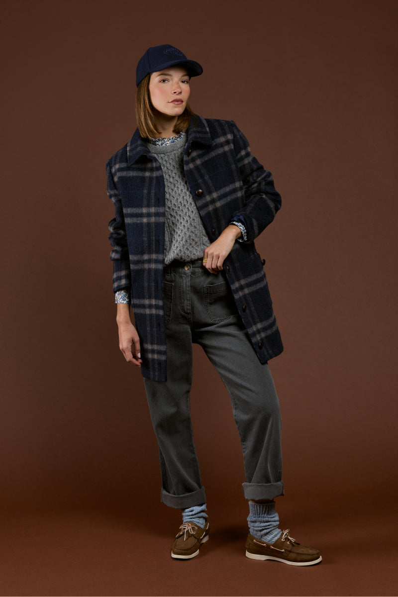 Checked coat - wool - Women - Carreaux Bleu – Armor-lux