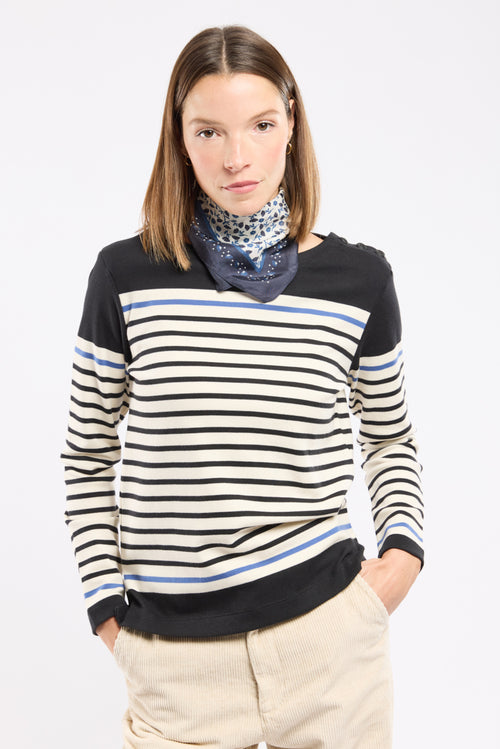 Buttoned shoulder striped top - thick cotton - Armor-lux - 4