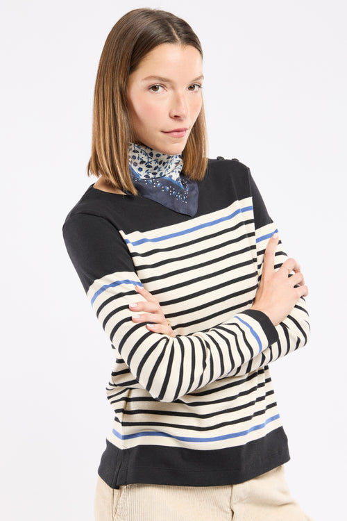 Buttoned shoulder striped top - thick cotton - Armor-lux - 1