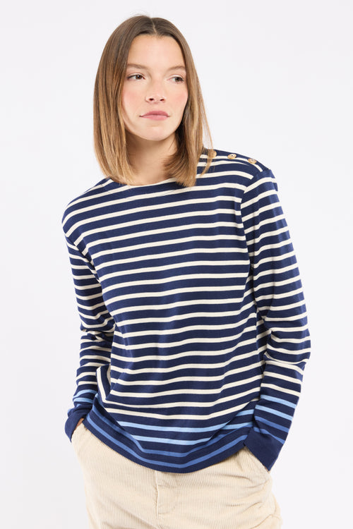 Buttoned shoulder striped top - thick cotton - Armor-lux - 1