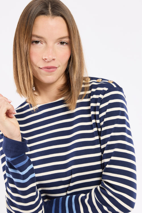 Buttoned shoulder striped top - thick cotton - Armor-lux - 2