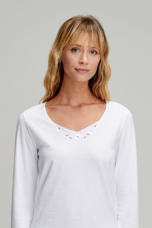 T-shirt manches longues avec dentelle - coton léger issu de l