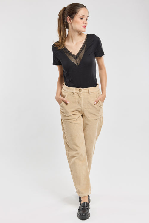 T-shirt col dentelle - coton retors issu de l