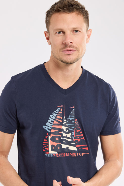 T-Shirt mit V-Ausschnitt und Siebdruck – Baumwolle - Armor-lux - 2