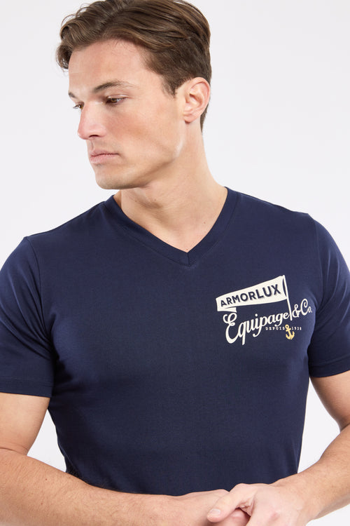 T-Shirt mit V-Ausschnitt und Siebdruck – Baumwolle - Armor-lux - 2
