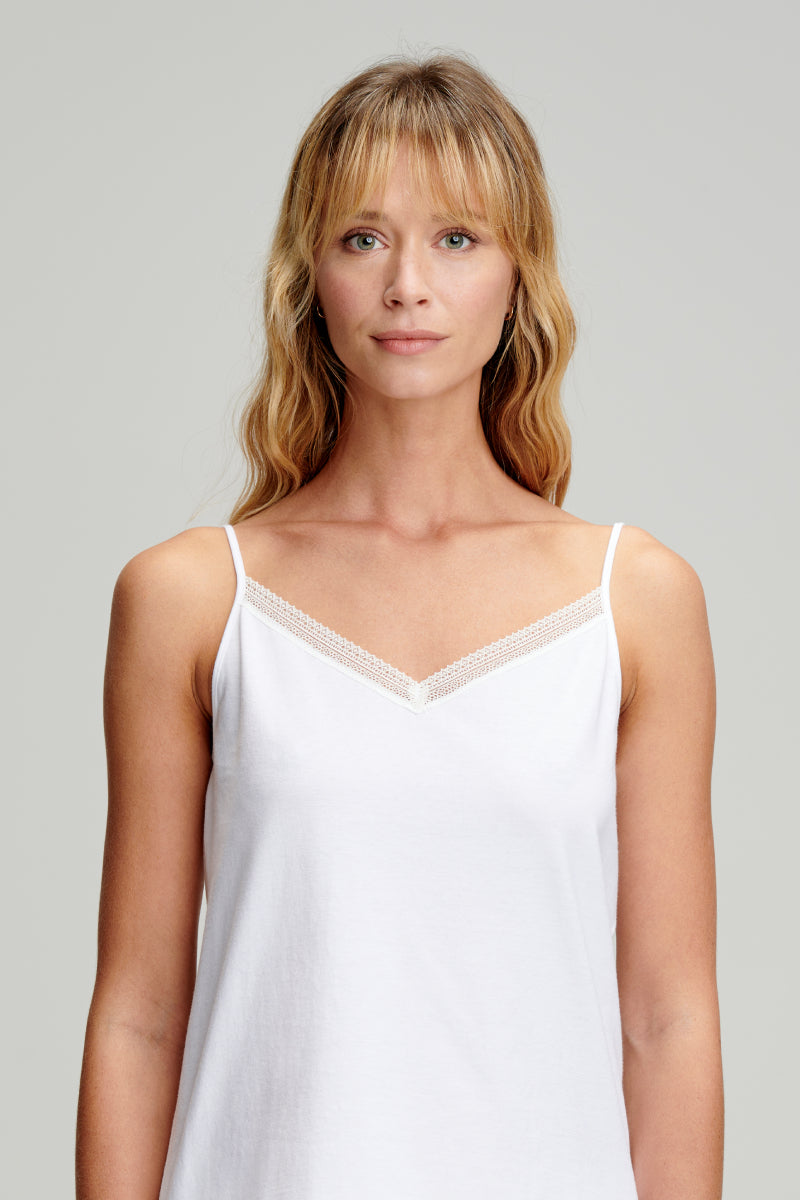 V-neck camisole with lace - light organic cotton - Women - Blanc
