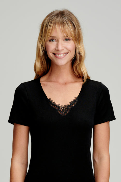 T-shirt col dentelle - laine et soie - Armor-lux - 2