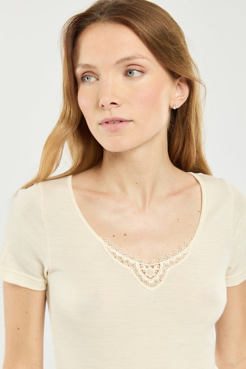 T-shirt col dentelle - laine et soie - Armor-lux - 2