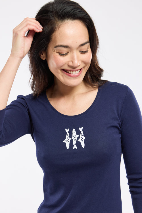 Sardines T-shirt with 3/4-length sleeves - light cotton - Armor-lux - 1