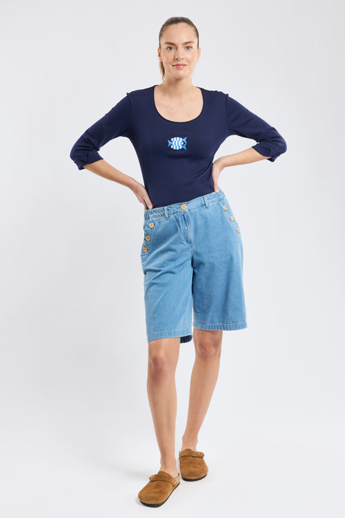Fish pattern T-shirt with 3/4-length sleeves - lightweight cotton - Armor-lux - 3
