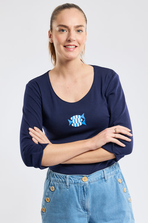 Fish pattern T-shirt with 3/4-length sleeves - lightweight cotton - Armor-lux - 4