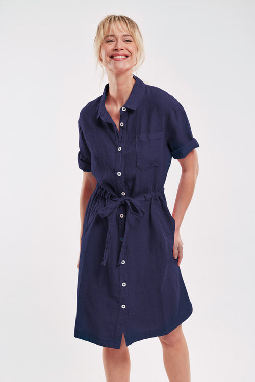 Belted short dress - linen - Armor-lux - 1