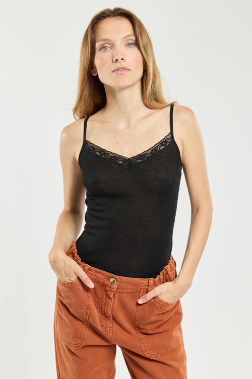 Camisole with lace trim - wool and silk - Armor-lux - 1
