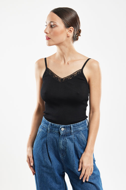Camisole with lace trim - wool and silk - Armor-lux - 1