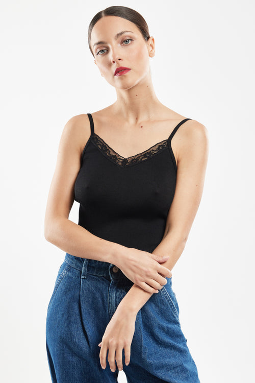 Camisole with lace trim - wool and silk - Armor-lux - 4