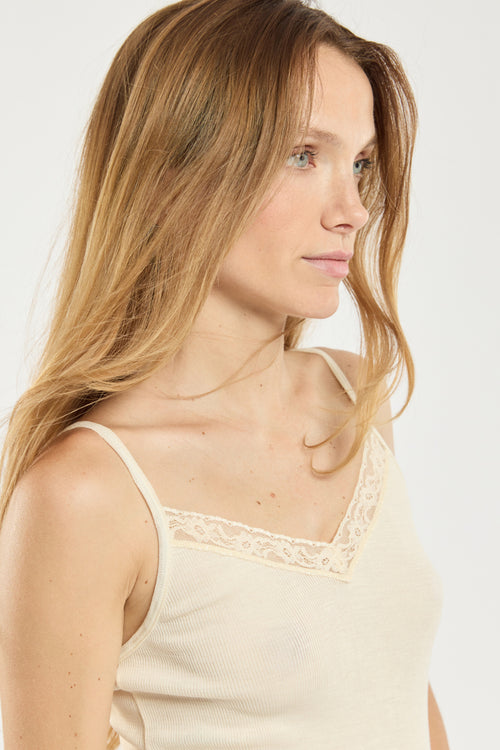 Camisole with lace trim - wool and silk - Armor-lux - 2