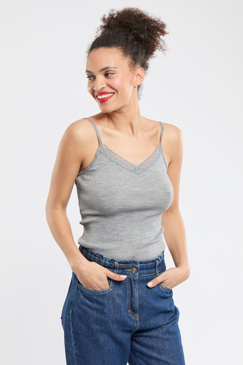 Camisole with lace trim - wool and silk - Armor-lux - 3