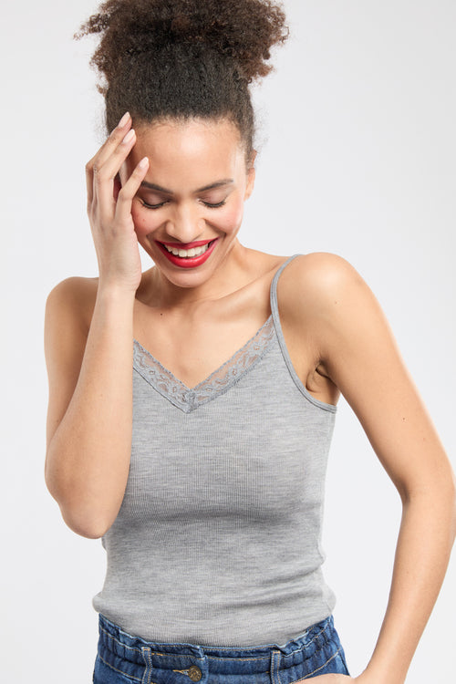 Camisole with lace trim - wool and silk - Armor-lux - 1
