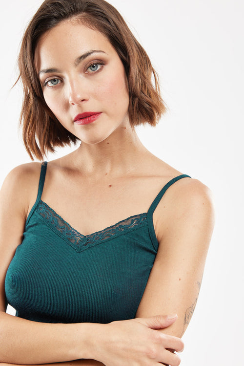 Camisole with lace trim - wool and silk - Armor-lux - 2