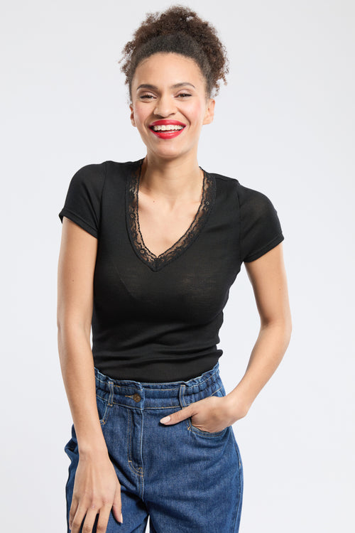 T-shirt col dentelle - laine et soie - Armor-lux - 3