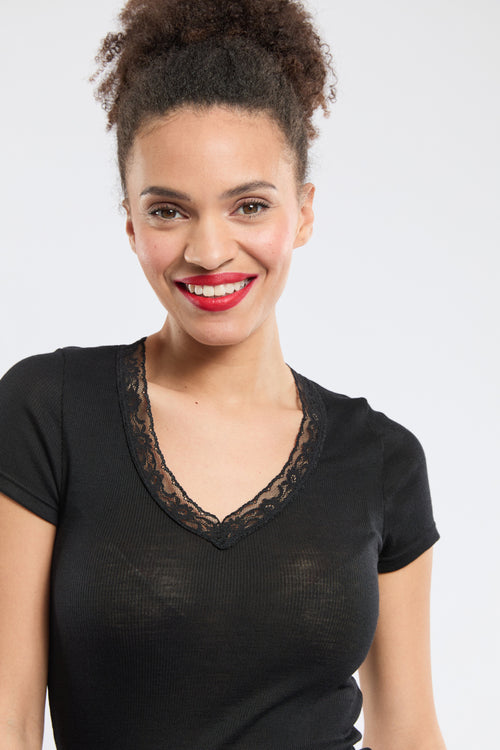 T-shirt col dentelle - laine et soie - Armor-lux - 2