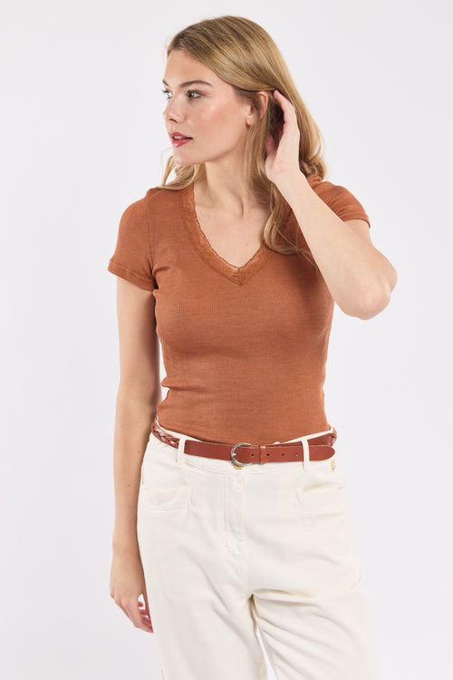 T-shirt col dentelle - laine et soie - Armor-lux - 2