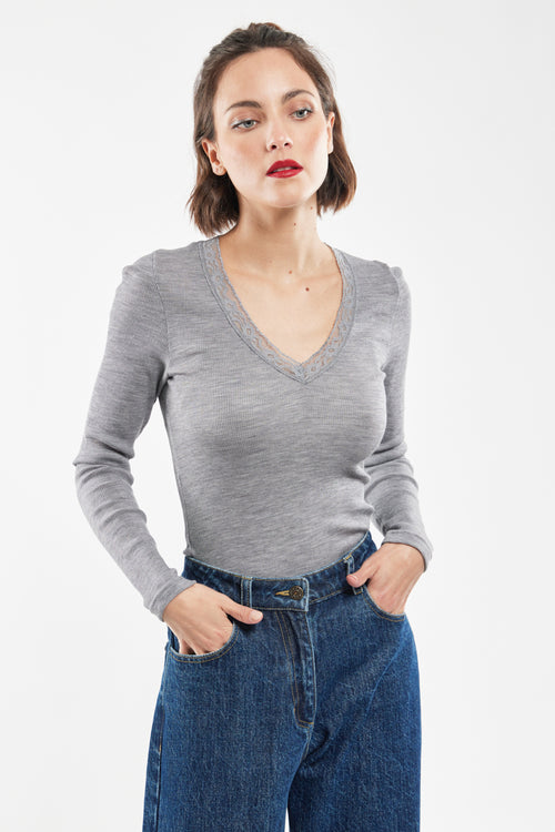 T-Shirt mit langen Ärmeln – Wolle und Seide - Armor-lux - 1