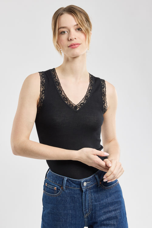 Débardeur col V - laine et soie - Armor-lux - 1