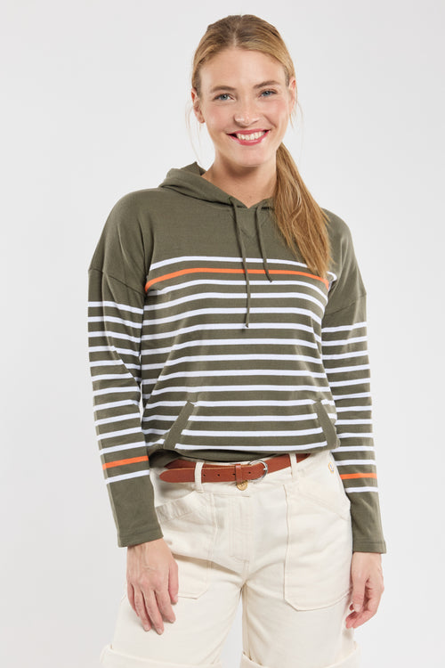 Sweat rayé à capuche - coton rustique - Armor-lux - 1