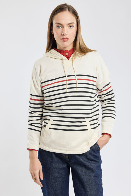 Sweat rayé à capuche - coton rustique - Armor-lux - 1