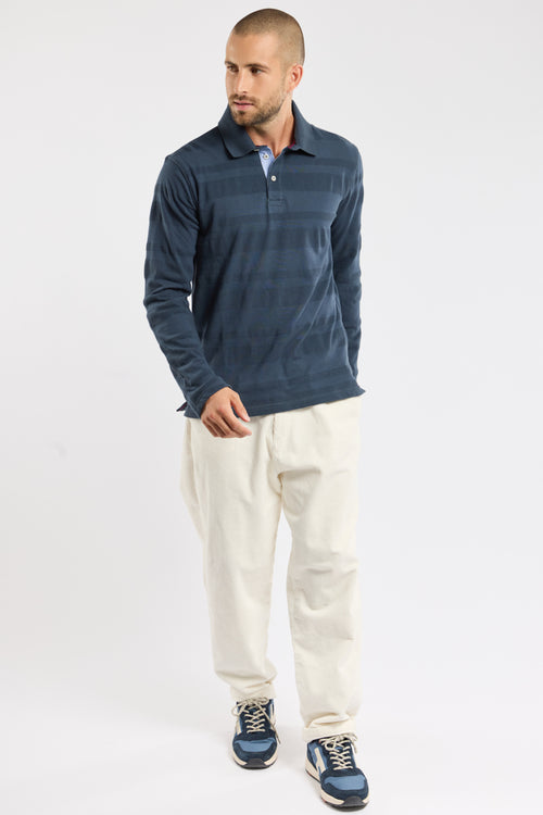 Jersey polo shirt with piqué stripes - cotton - Armor-lux - 3