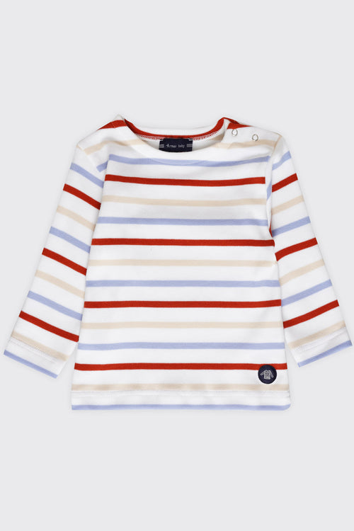 Baby three-colour Breton striped shirt - thick cotton - Armor-lux - 1