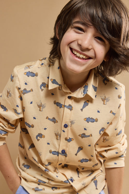 Chemise imprimée poissons, anémones et coraux Kids - coton - Armor-lux - 1