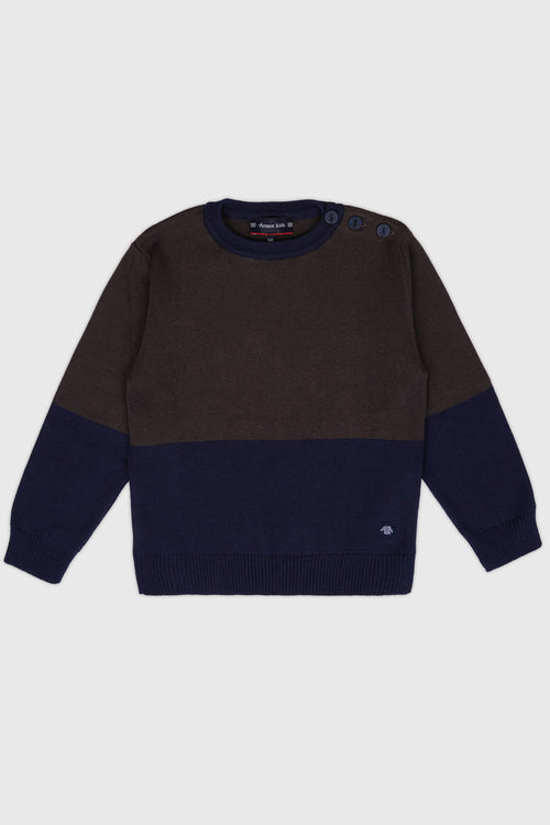 Kids two-tone navy jumper - cotton and wool - Armor-lux - 1